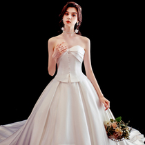 Bandeau wedding dress 2021 new bridal satin tail luxury luxury forest French retro dream super fairy