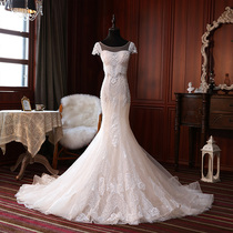 Main wedding dress 2021 new bride little man luxury luxury fishtail skirt slim French tulle small tail