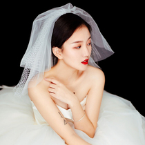 New Korean simple cute playful Ling grid grid multi-layer short puffy bridal veil travel wedding accessories