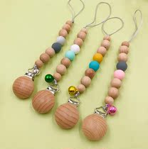 Baby Beech Wood Silicone Pacifier Chain Baby Bite Tooth Grinding Chain Appeasement Tooth Glue Anti-Drop Chain Anti-Loss With Bell Pan