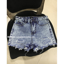 aa Wind student High-waist denim shorts loose with thin retro holes to make old A-shaped broadlegged pants female summer