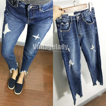 Clear Bin Original 259 New Broken Hole Jeans Woman Loose high waist and no slingshot edge 90% Down Pants Tide