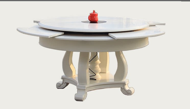 多功能旋转变大实木圆餐桌子带转盘家用10人折叠可伸缩变形大圆桌