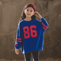 Girl Necropolis Spring Autumn 2022 New Childrens Sleeve Head Casual Foreign Air Spring Dress CUHK Child Loose Sports Blouse Tide
