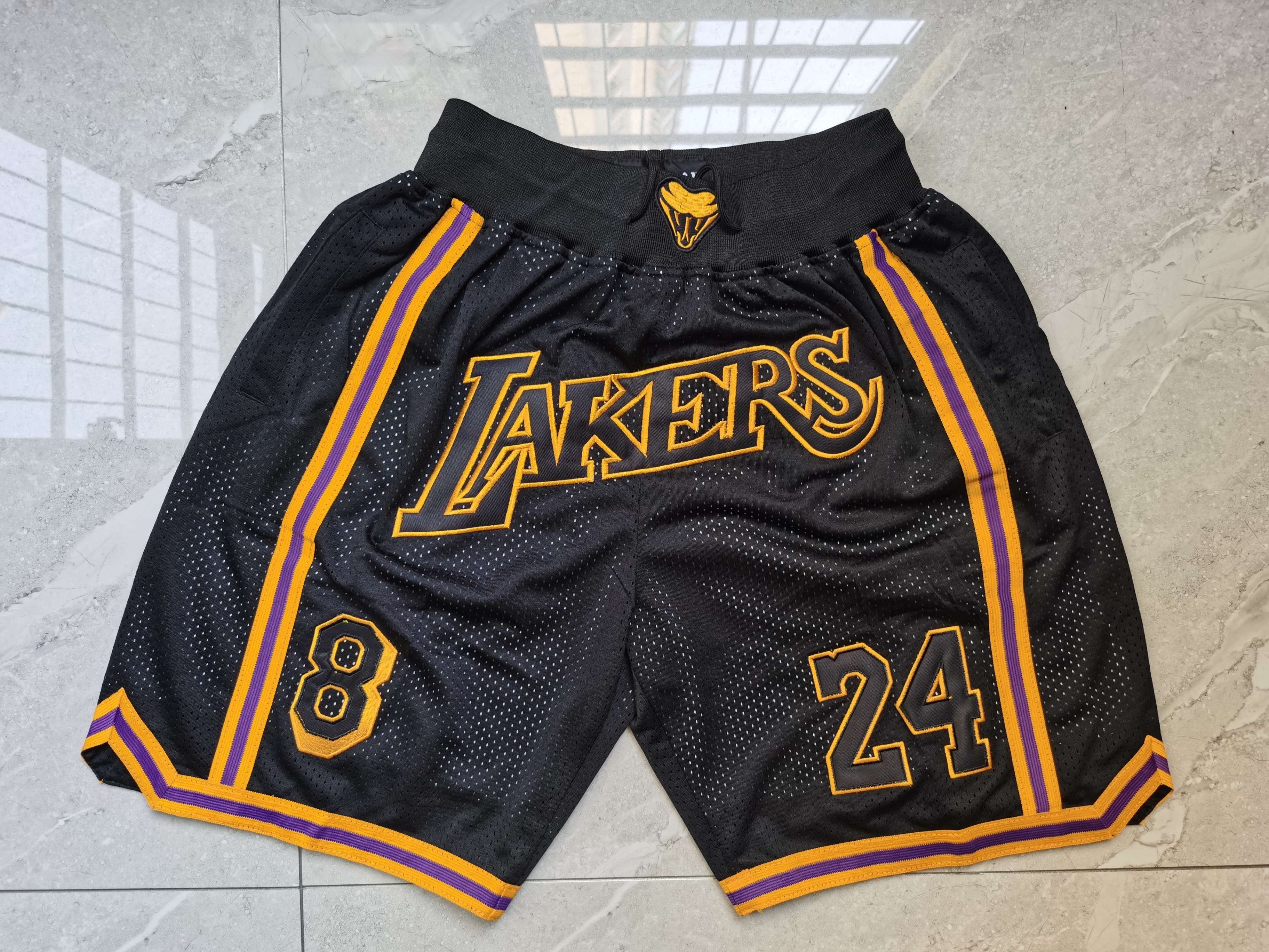口袋湖人lakers824黑色球裤短裤裤子科比夏季休闲篮球服