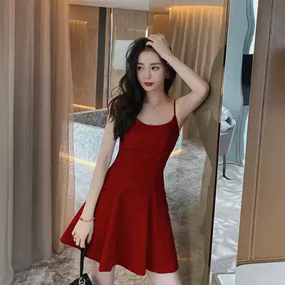 Xu Lin mini 2021 new spring red velvet suspender sexy dress female wrapped small red skirt