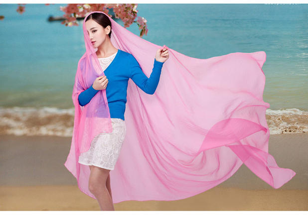 海边度假防晒沙滩巾雪纺丝巾纯色加长夏季围巾