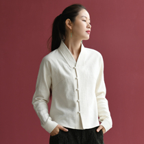 Strange flowers open original Orchid (Nian Xue) Joker jacquard cotton linen shirt coat womens coat womens short