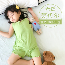 Childrens pyjamas Summer thin models Modale baby sleepwear girls vest shorts Princess Ice Silk Home Suits Suit