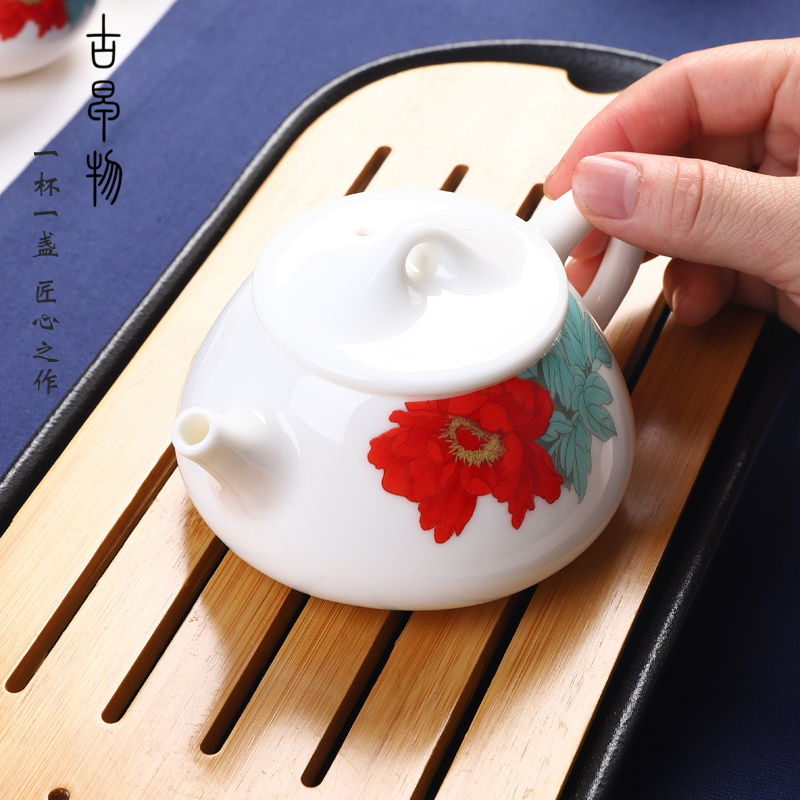 Suet jade porcelain teapot dehua manual high white porcelain beauty tea single pot of ceramic kung fu tea set domestic cups