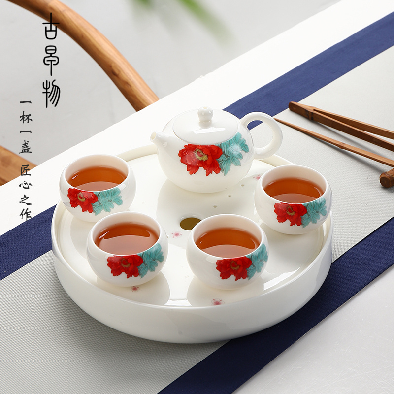 Ceramic dry small sets of dehua white porcelain tea tray bearing pot cup Japanese - style shadow oolong tea sets of kung fu tea set home