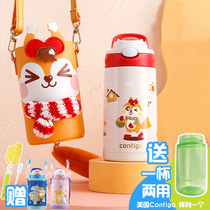 American Contigo Condick Childrens Straw 304 Stainless Steel Thermos Cup Baby Cartoon Childrens Leakproof Water Cup
