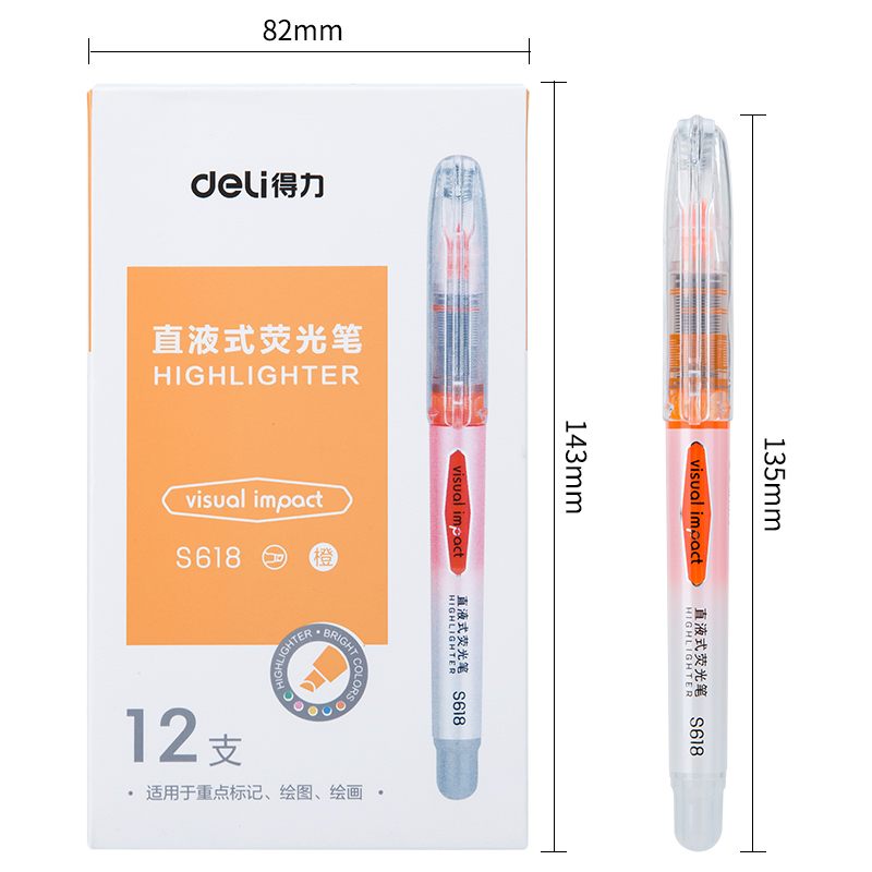 deli s618 direct liquid fluorescent pen, five color outfit, student homework test, punctuation, note taking, graffiti painting writing tool