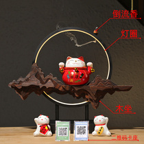 Store opening gift gift fortune cat trick creative piggy bank QR code backflow incense collection silver Taichung-style decoration