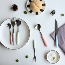 CD Day Style Candy Color ceramic handle Stainless Steel Cutlery West Dining Bull Pickle Fork Spoon Coffee Spoon S-27