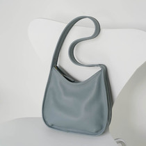 PANLULUPAN niche first layer cowhide litchi pattern blue shoulder bag simple gentle retro temperament fashion