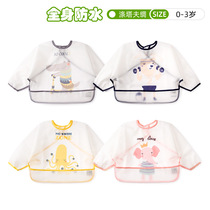 New 4-color long sleeve childrens three-dimensional eating pocket infant waterproof bib men and women baby leave-in overalls