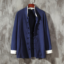 Chinese style mens long sleeve shirt Chinese retro style Tang suit shirt layman costume tea suit youth jacket