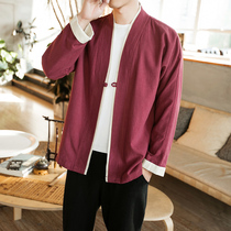 Chinese Tang clothing Chinese style men's clothing one-piece button-down cotton and linen coat autumn ethnic clothing youth long sleeve