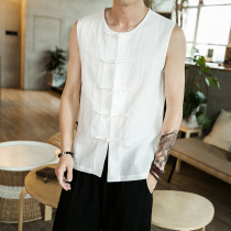 Chinese style mens buckle linen vest Tang dress sleeveless panes mens loose cotton linen vest and coat retro style