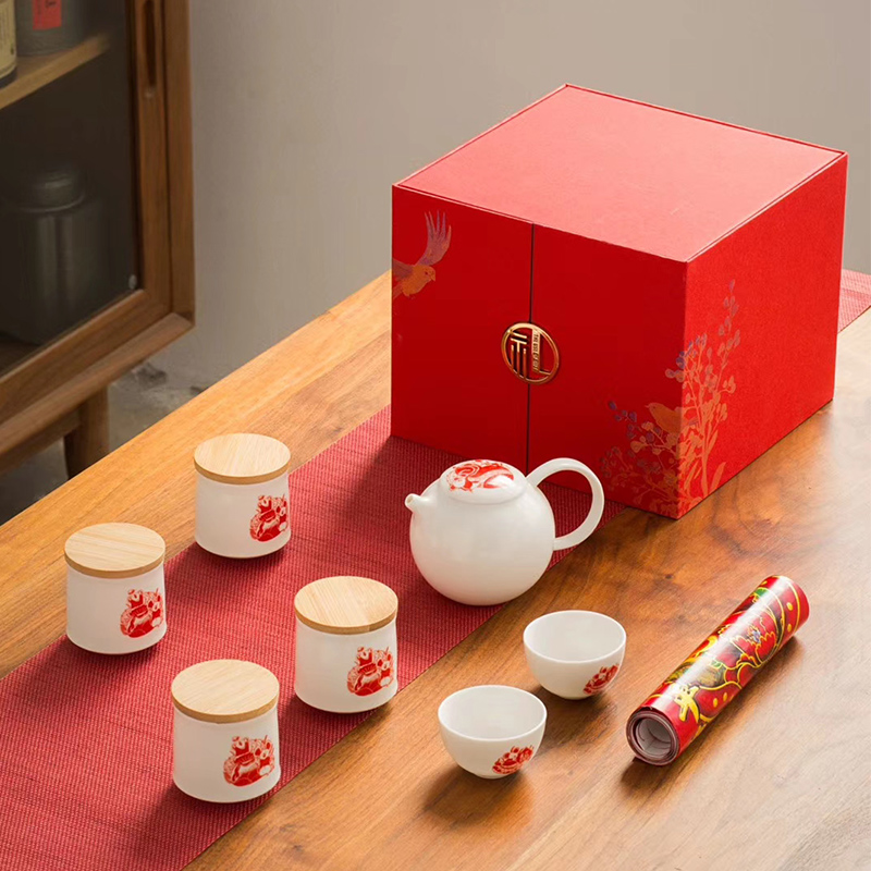 Year of the rat New Year gift tea set ceramic kung fu tea set suits for Chinese New Year red envelopes gifts custom glass decanters