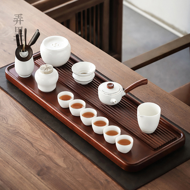 Get in | tea tray of a complete set of bamboo wood dry terms drainage contracted white porcelain plate kung fu tea set home sitting room