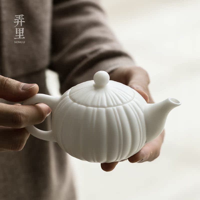 The Get | ceramic dehua white porcelain teapot kung fu tea set the teapot in household teapot manual single side put as the pot