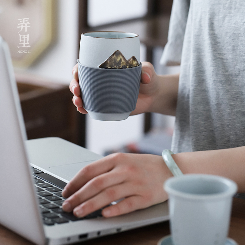 Distant mountains Japanese zen travel portable office cup of household water filter ceramic keller cups tea cup with lid