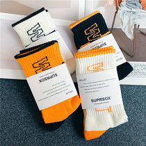 3pcs Yuwen Le Same Style Fashion Cartoon Socks Pure Cotton Mens Padded Terry Socks Socks Letter Long Socks