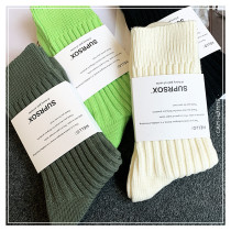 Yu Wenle ins Hong Kong style trendy with couple mid-calf socks trendy brand fluorescent green thick chunky line long sport socks