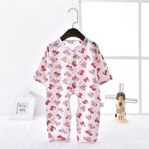 Childrens suit Boys pajamas trousers 2019 summer clothes Baby open file one-piece summer clothes Cotton silk female baby
