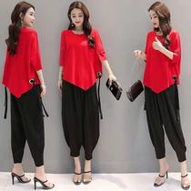 Amoy Jiji womens clothes fashion suit Female European station Western style socialite fashionable wide leg pants Small fragrance two-piece set