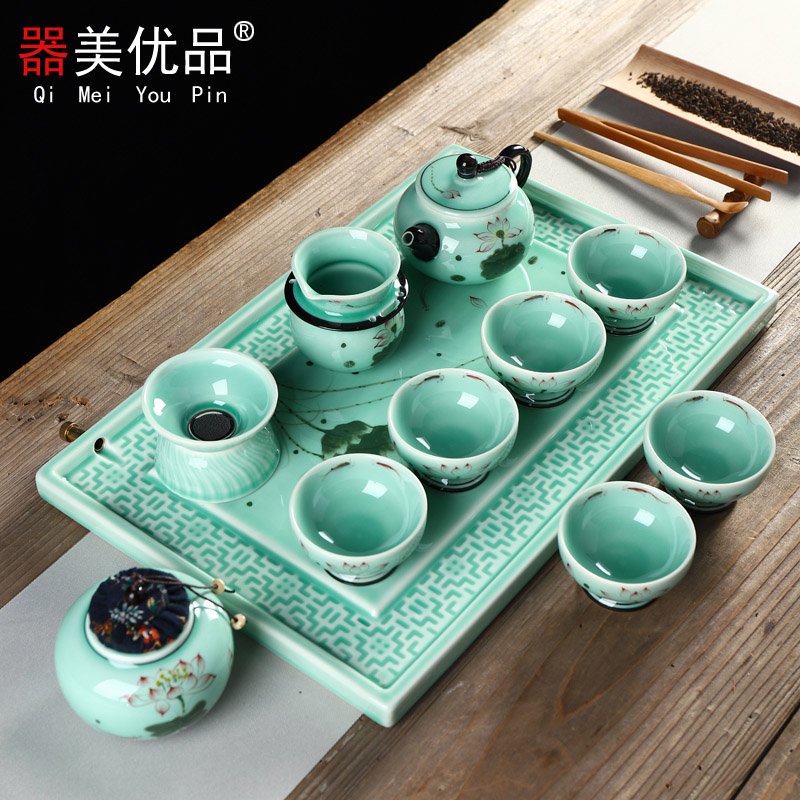 Implement the superior hand - made ceramic kung fu tea set suit I household contracted business cup teapot tea tea tray