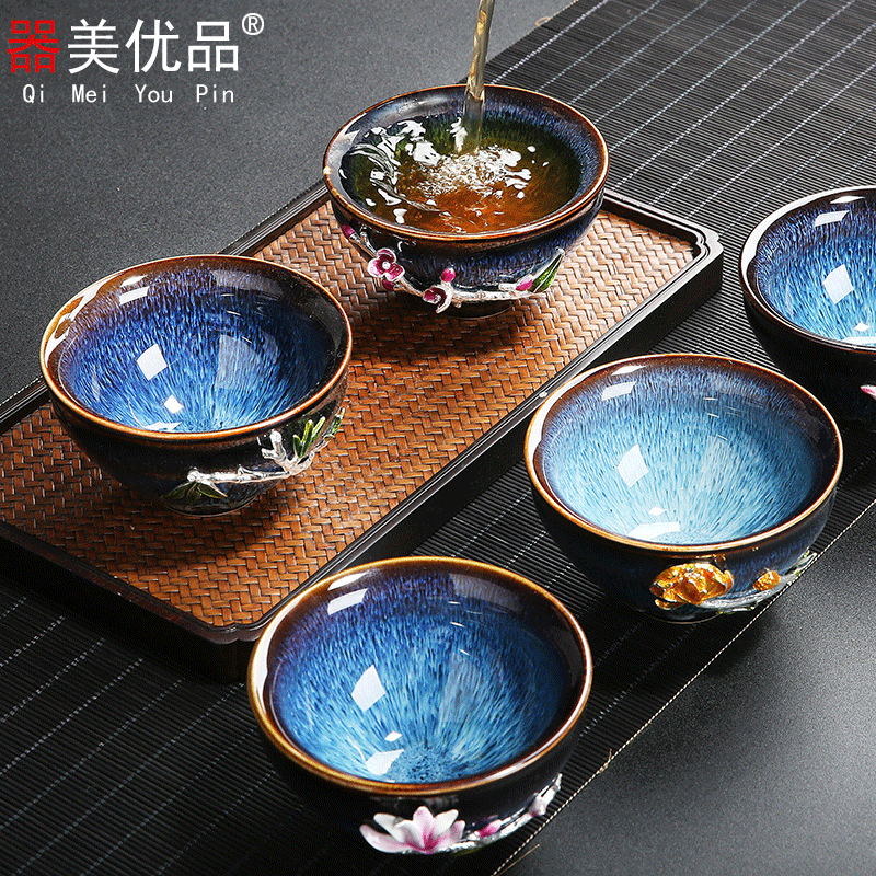 Implement the superior Japanese kung fu master ceramic cups tea cup single CPU obsidian variable, sample tea cup pure manual tea sets