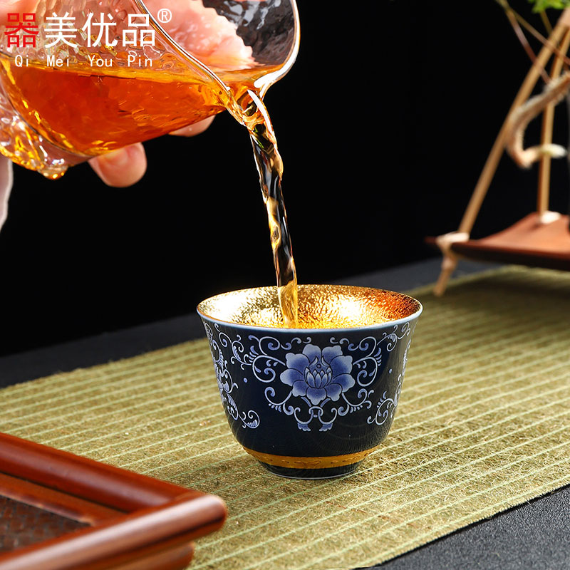 Implement the optimal product of jingdezhen blue and white porcelain kung fu tea cups manual fine gold sample tea cup small masters cup ceramic cup