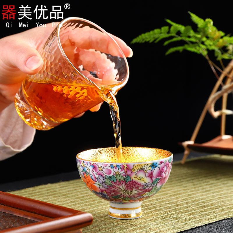 Implement the optimal product jingdezhen pure manual colored enamel masters cup gold kung fu noggin individual sample tea cup home