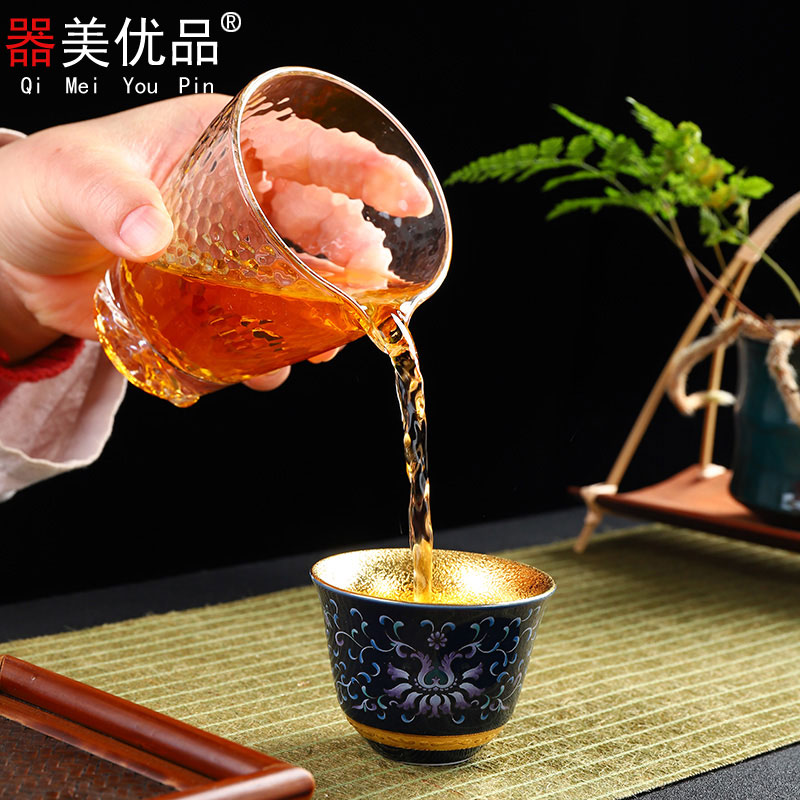 Implement the optimal product gold cups the see colour blue and white pure manual excessive penetration sample tea cup of jingdezhen ceramic kung fu tea cups