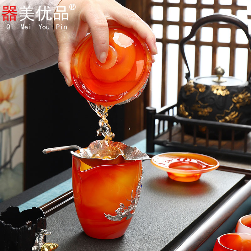 Implement the superior Chinese coloured glaze jade porcelain kung fu tea set office home more silver tureen tea gifts