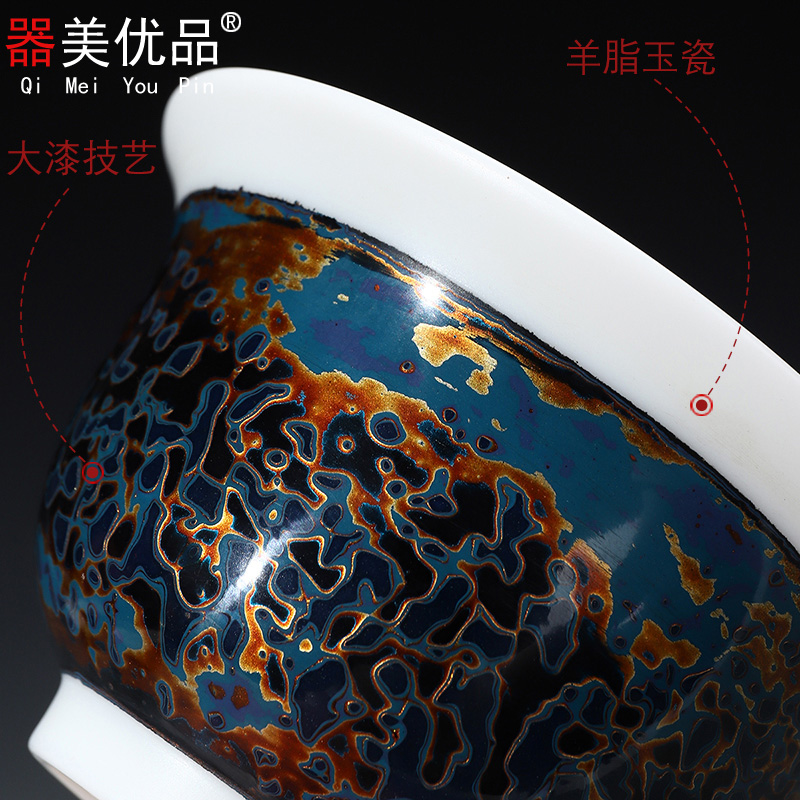Implement the optimal product lacquer ware ceramic tea sets white porcelain kung fu tea set manual big tureen cups of Chinese style restoring ancient ways