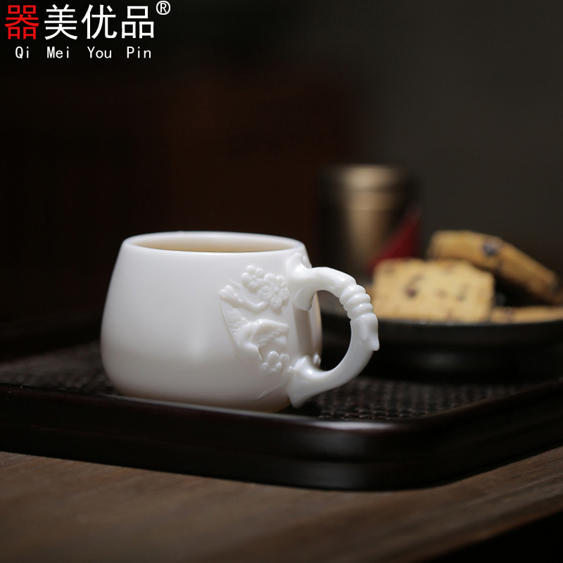 Implement the optimal office of dehua white porcelain cup tea jade porcelain cup with cover and pure white ceramic mugs jade porcelain