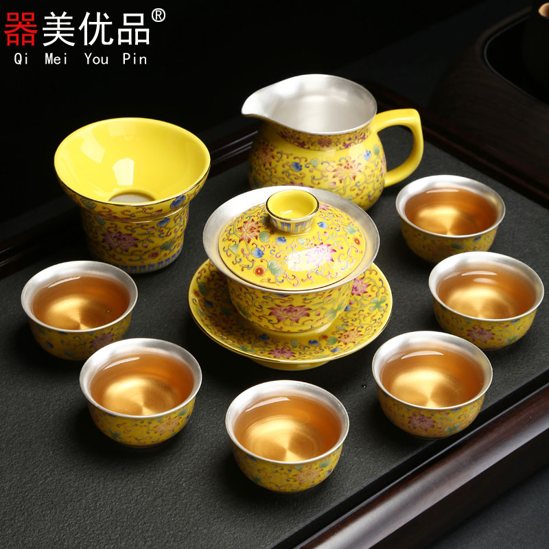 Implement the optimal product tasted silver gilding kung fu tea sets jingdezhen porcelain enamel tureen household contracted a whole set of cups