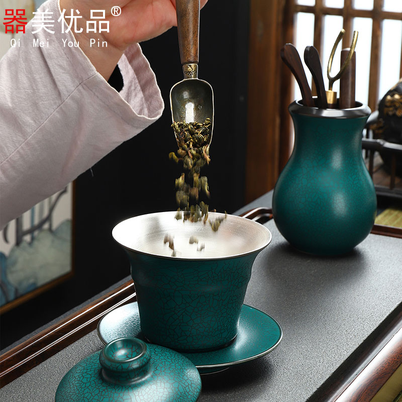 Implement the optimal product tasted silver gilding kung fu tea set office household ceramics slicing lid bowl cups of tea set