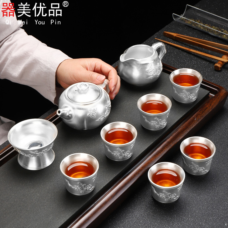 Implement the superior yixing purple sand coppering. As silver tea set your porcelain inlay silver teapot teacup household gift of a complete set of kung fu