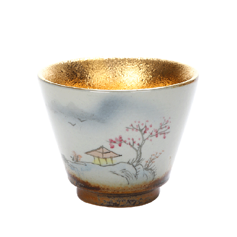 Implement the superior ceramic gold sample tea cup kung fu tea cup pure manual hand - made master cup, jinbei individual cup