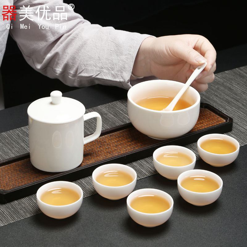 Implement the optimal character turn white porcelain teapot teacup review kung fu tea set tea cups of household ceramic package