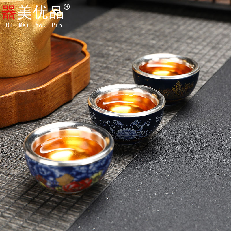 Implement the superior checking porcelain silvering sterling silver 999 jingdezhen colored enamel cup bladder host small cup of tea