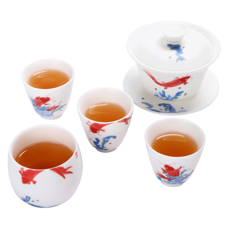 Implement the optimal character turn white porcelain hand - made kung fu tea set suit portable travel tea set manual ceramic cups tureen