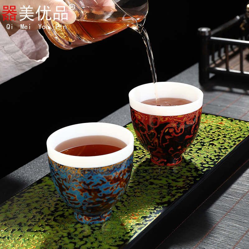 Implement the superior lacquer kung fu tea set white porcelain big teacup manual zen masters cup household gifts small tea light