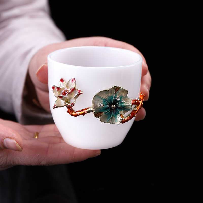 Implement the superior jade porcelain teacup masters cup tea cup copper colored enamel large glass tea bowl of single CPU kung fu tea set