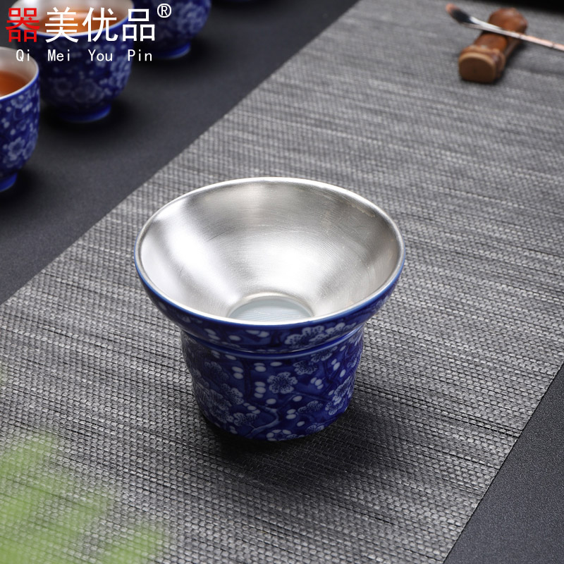 Implement the superior creative ceramic 999) tea tasted silver gilding fittings kung fu tea silver filters filter tea set